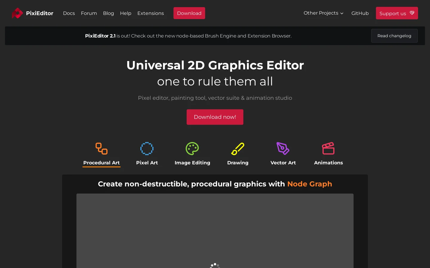PixiEditor Homepage screenshot