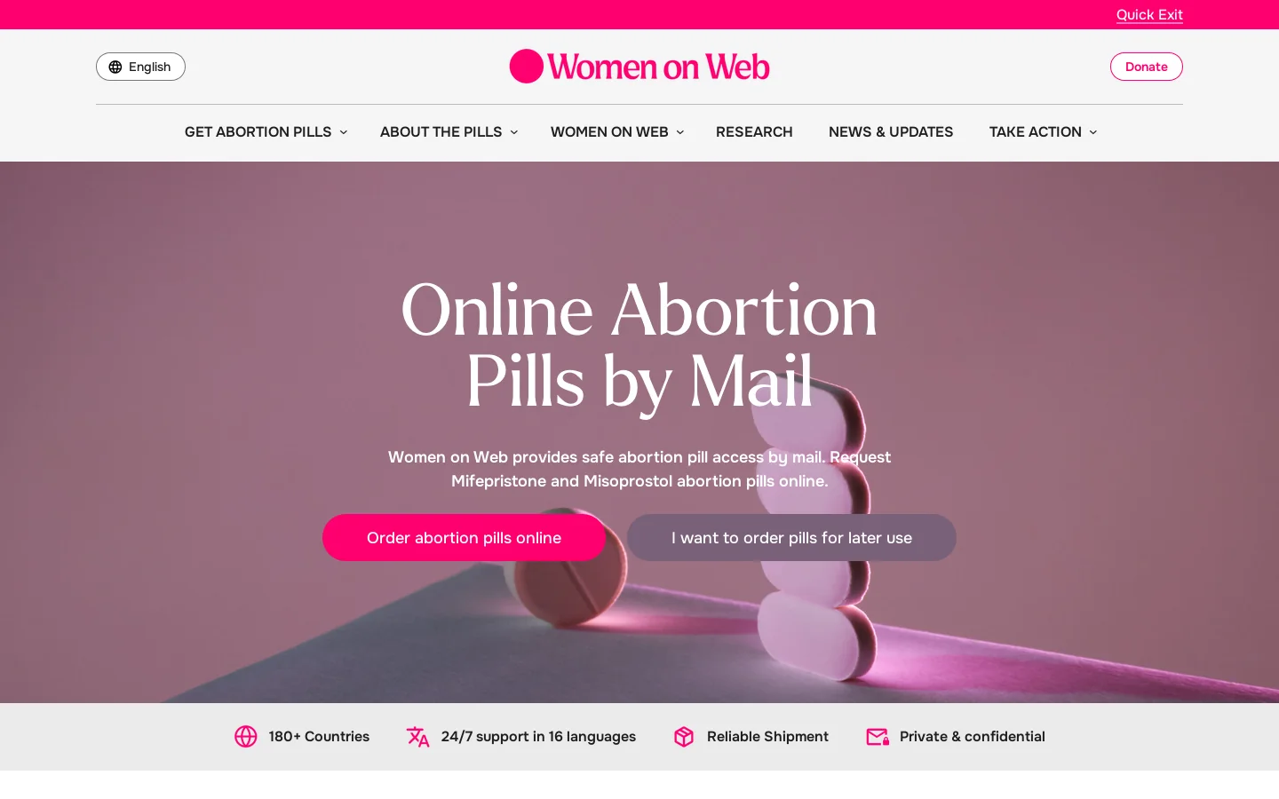 Online Abortion Pill Access by Mail Worldwide Homepage screenshot