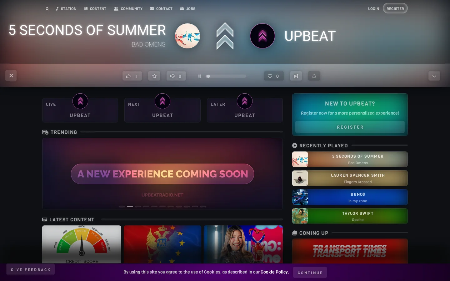 UpBeat Homepage screenshot