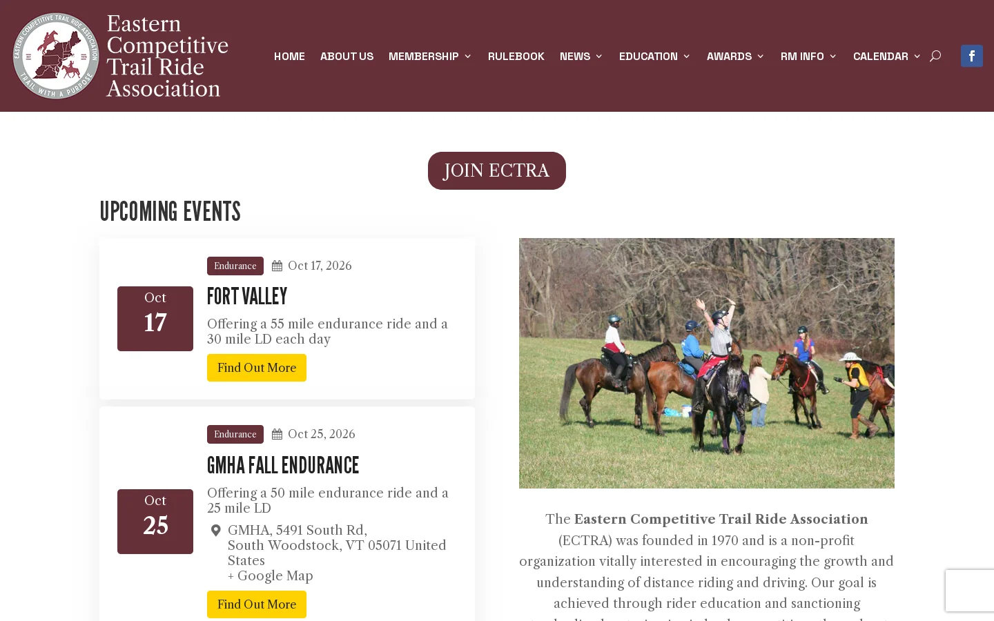 Eastern Competitive Trail Ride Association|Trail With A Purpose Homepage screenshot
