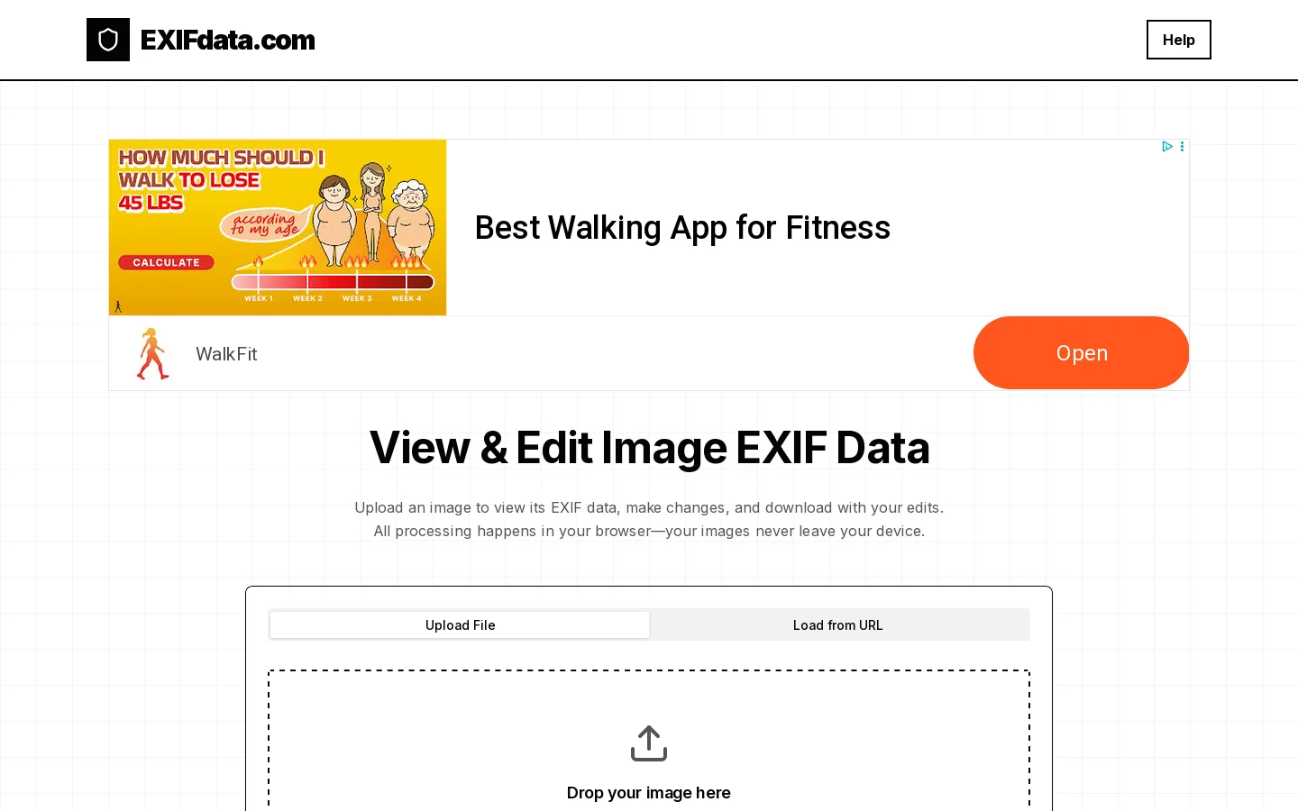 EXIFdata.com Homepage screenshot