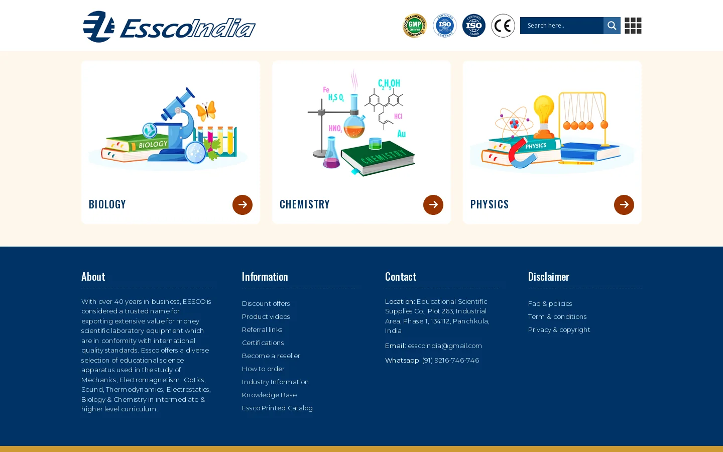 Home - Educational Scientific Supplies Co. Homepage screenshot