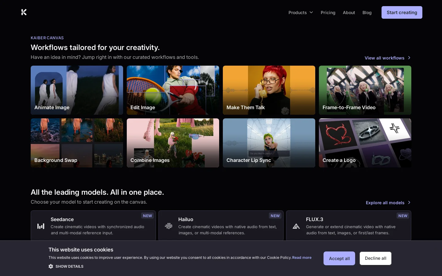 Kaiber Homepage screenshot