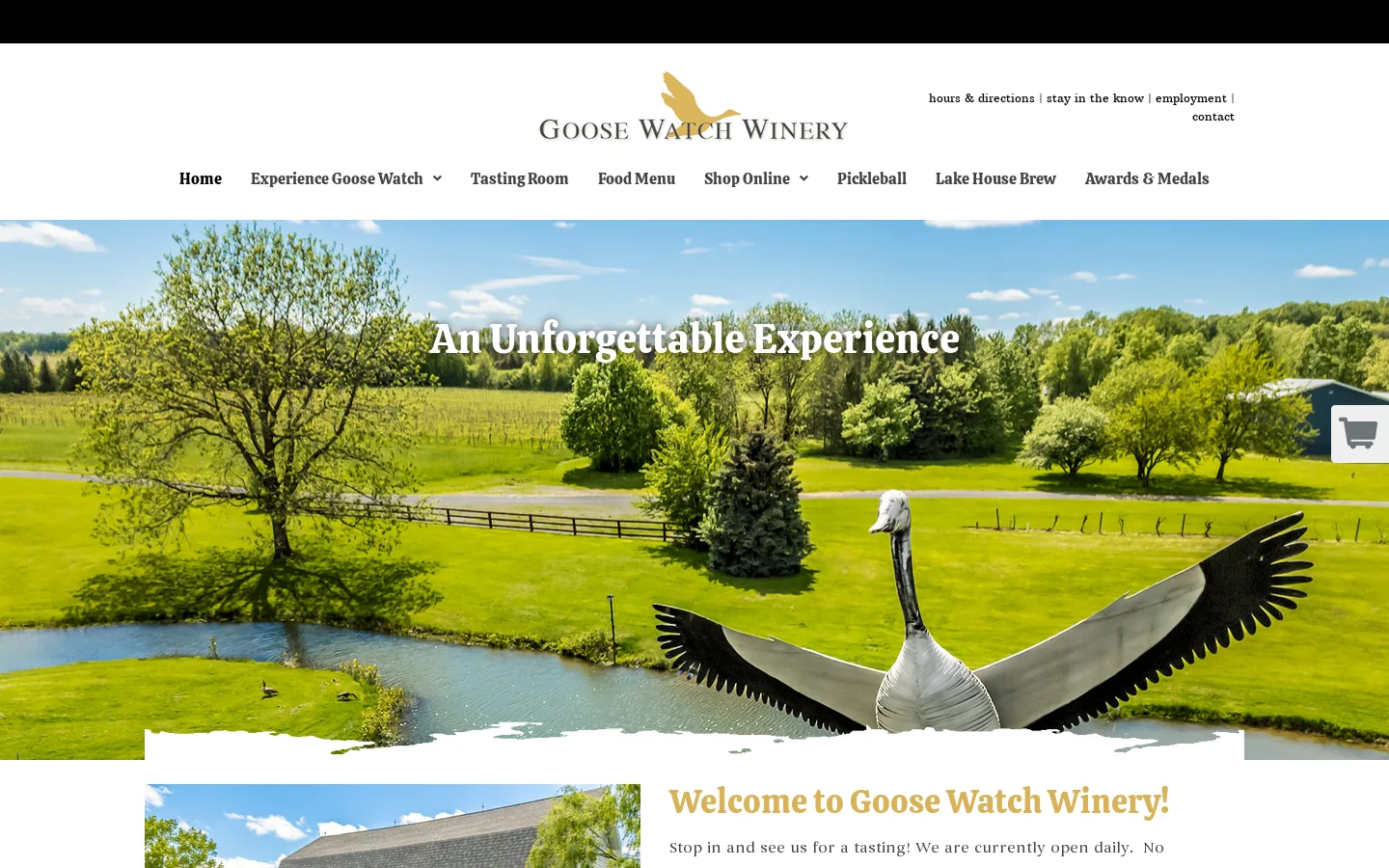 Goose Watch Winery Homepage screenshot