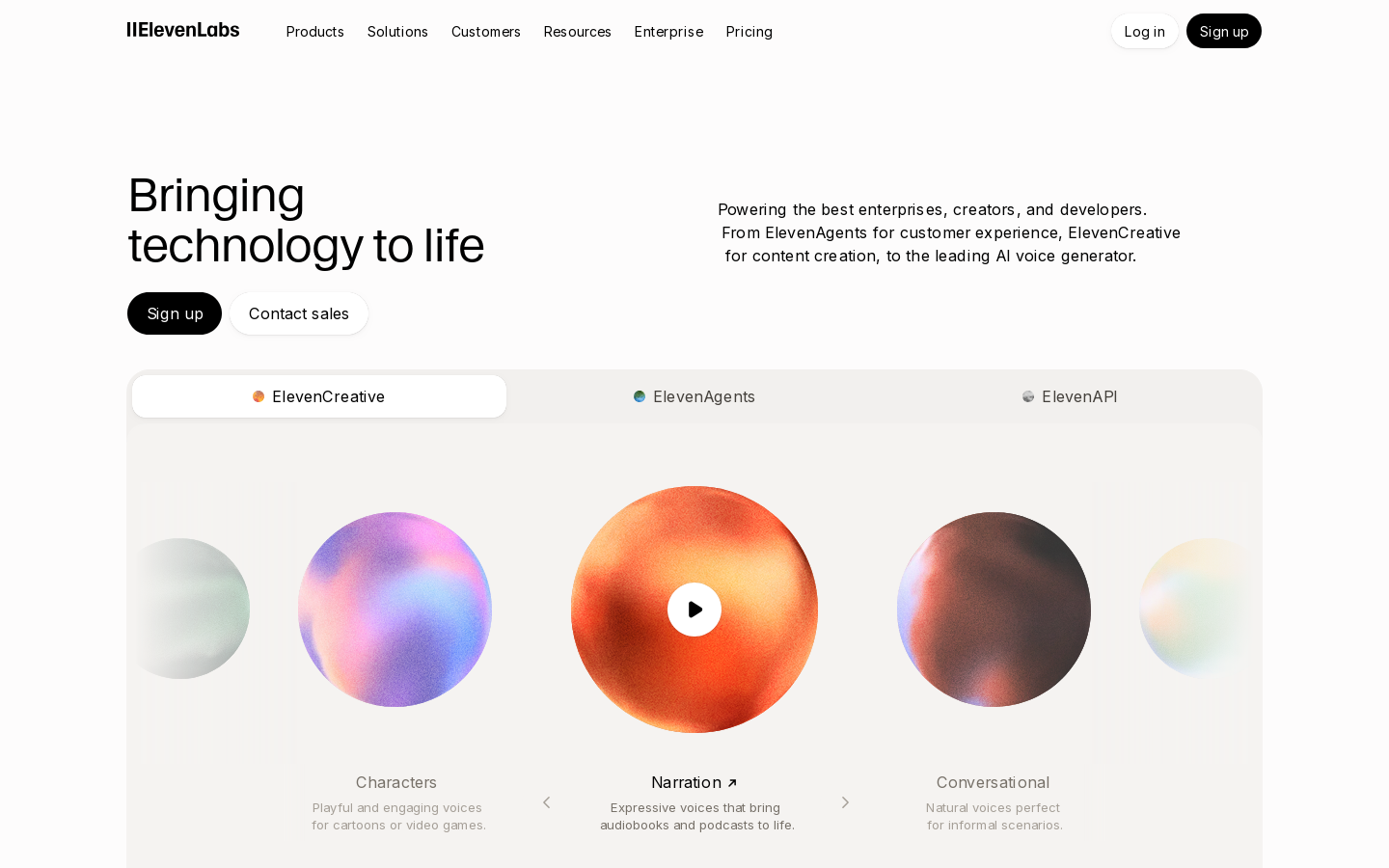 ElevenLabs Homepage screenshot