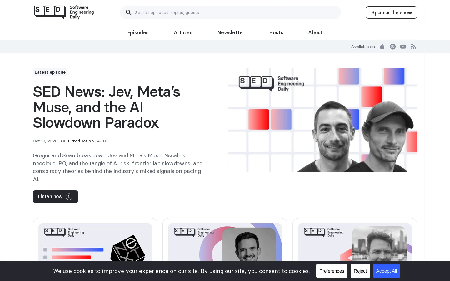 Software Engineering Daily Homepage screenshot
