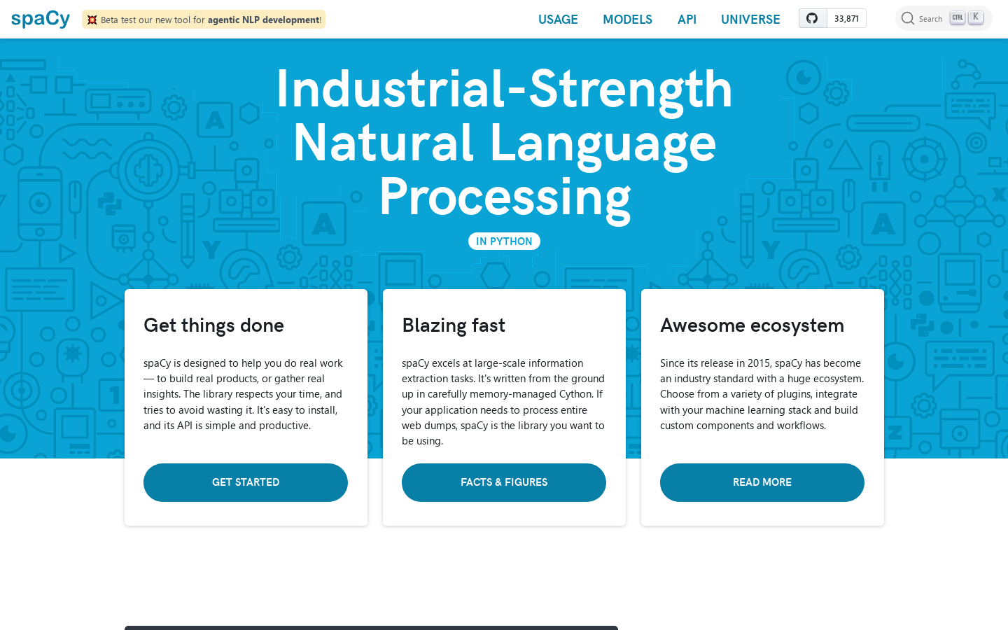 spaCy Homepage screenshot