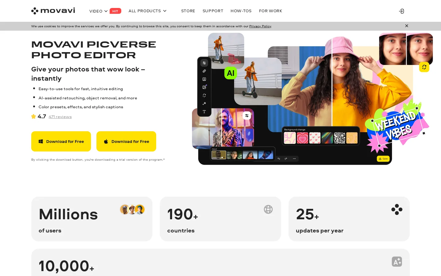 Movavi Picverse Photo Editor – Photo Editing for PC and Mac Homepage screenshot