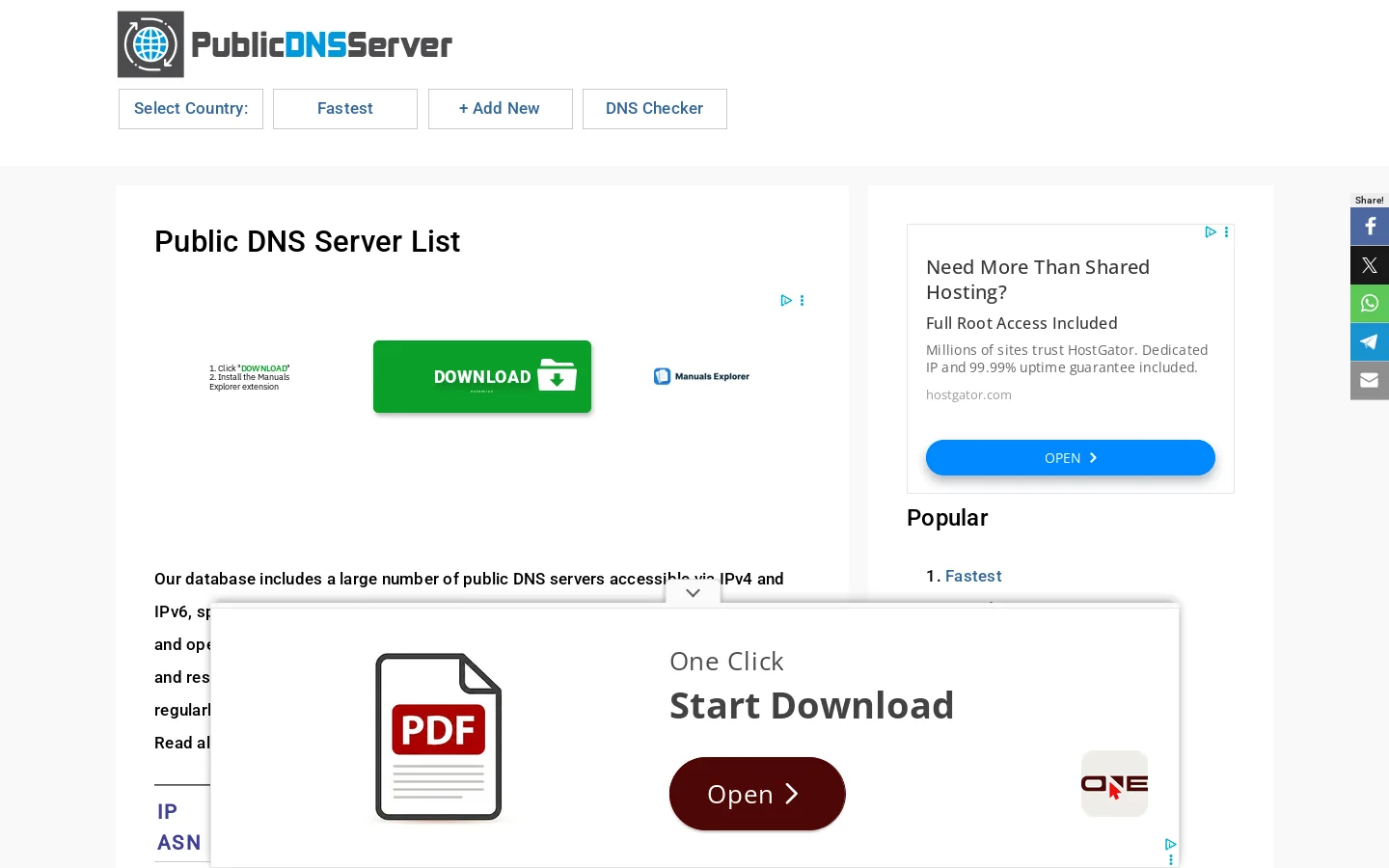 Public DNS Server List Homepage screenshot