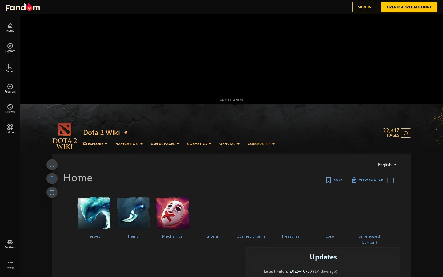 Dota 2 Wiki Homepage screenshot