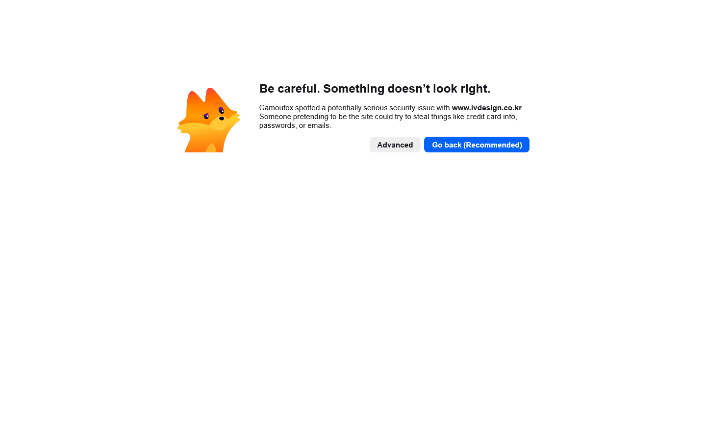 Warning: Security Risk Homepage screenshot