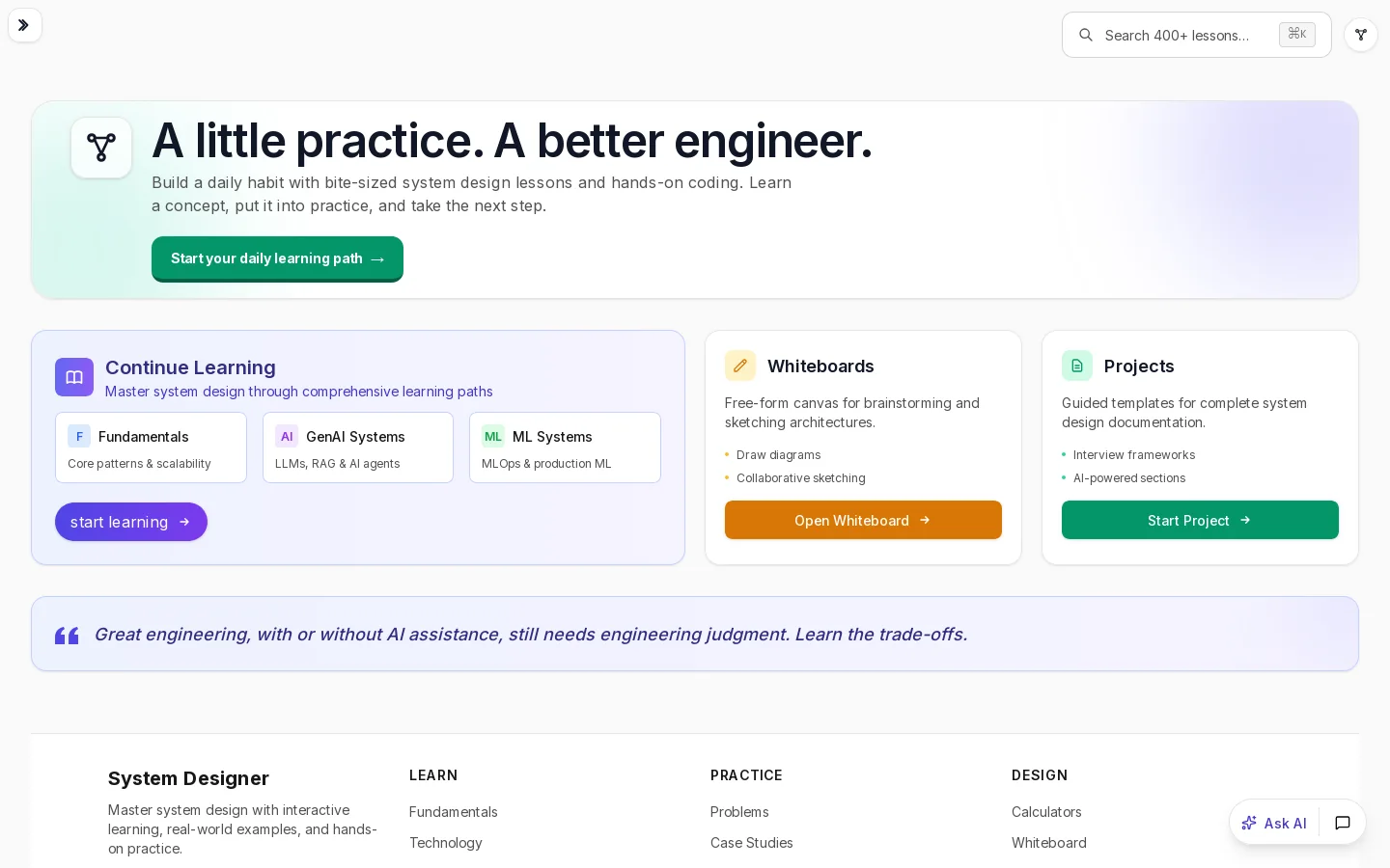 System Designer Homepage screenshot