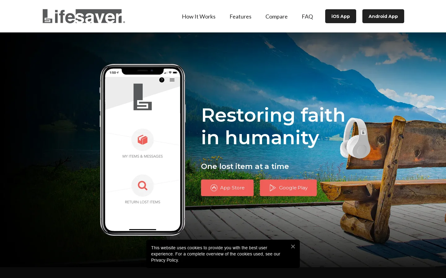 Get your lost stuff back - Lost & Found app | Lifesaver Homepage screenshot