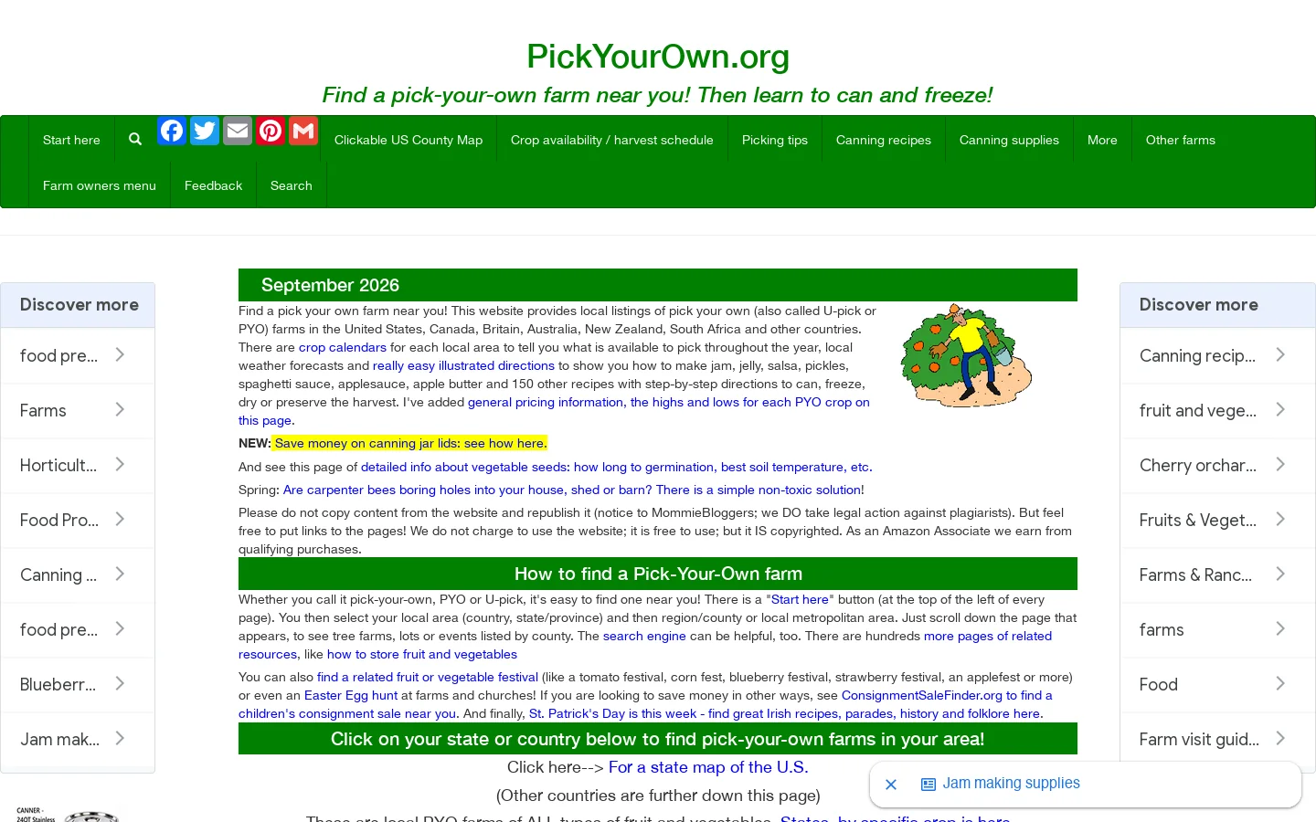 Pick your own Farms in the U.S. Canada, Others; Find a farm near you + Canning Directions! Homepage screenshot