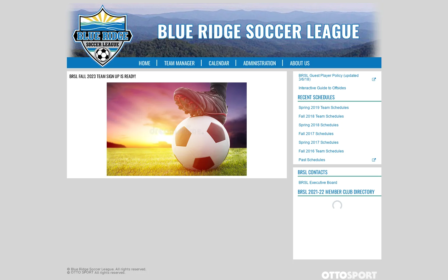 Blue Ridge Soccer League Homepage screenshot