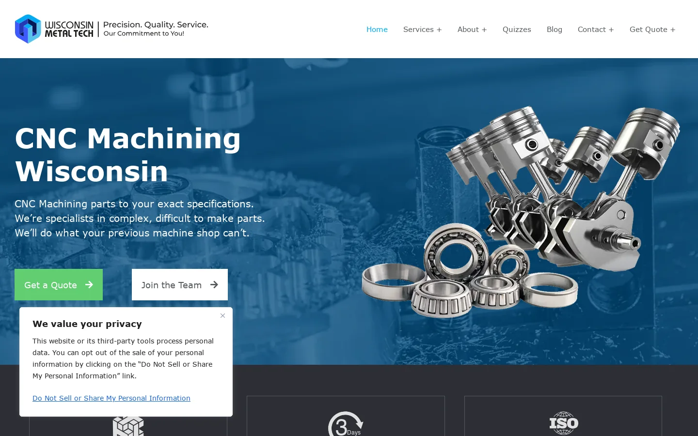 CNC Machining Wisconsin | Free quotes and Fast Turnaround Homepage screenshot