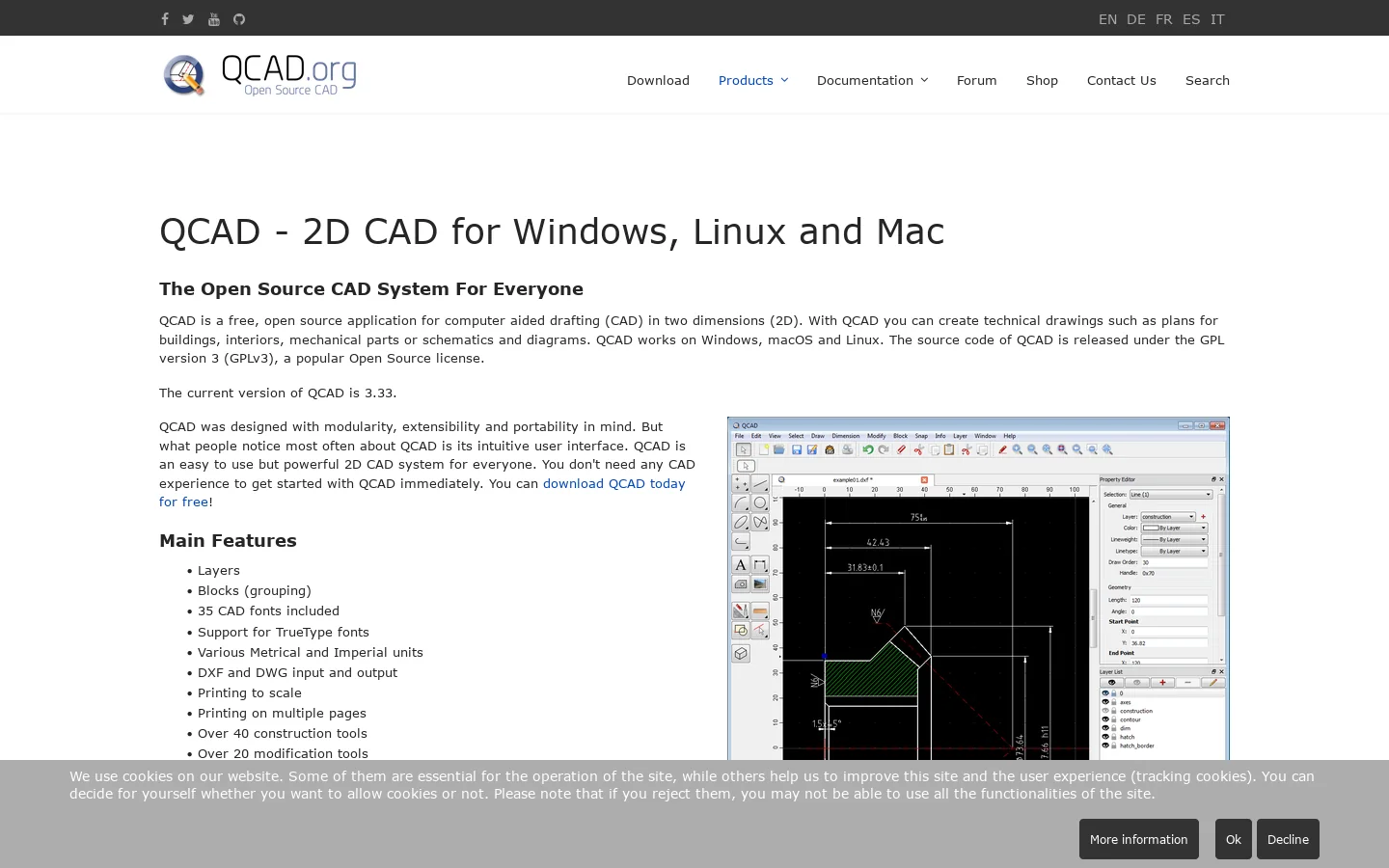 QCAD Homepage screenshot