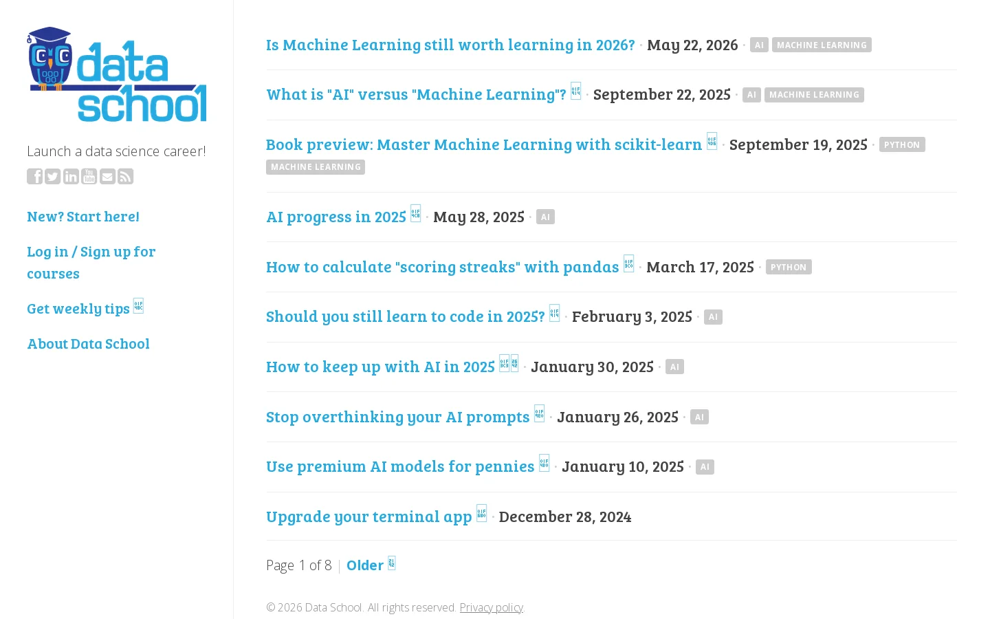 Data School Homepage screenshot