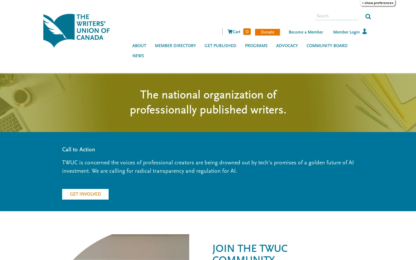 Home page | The Writers' Union of Canada Homepage screenshot