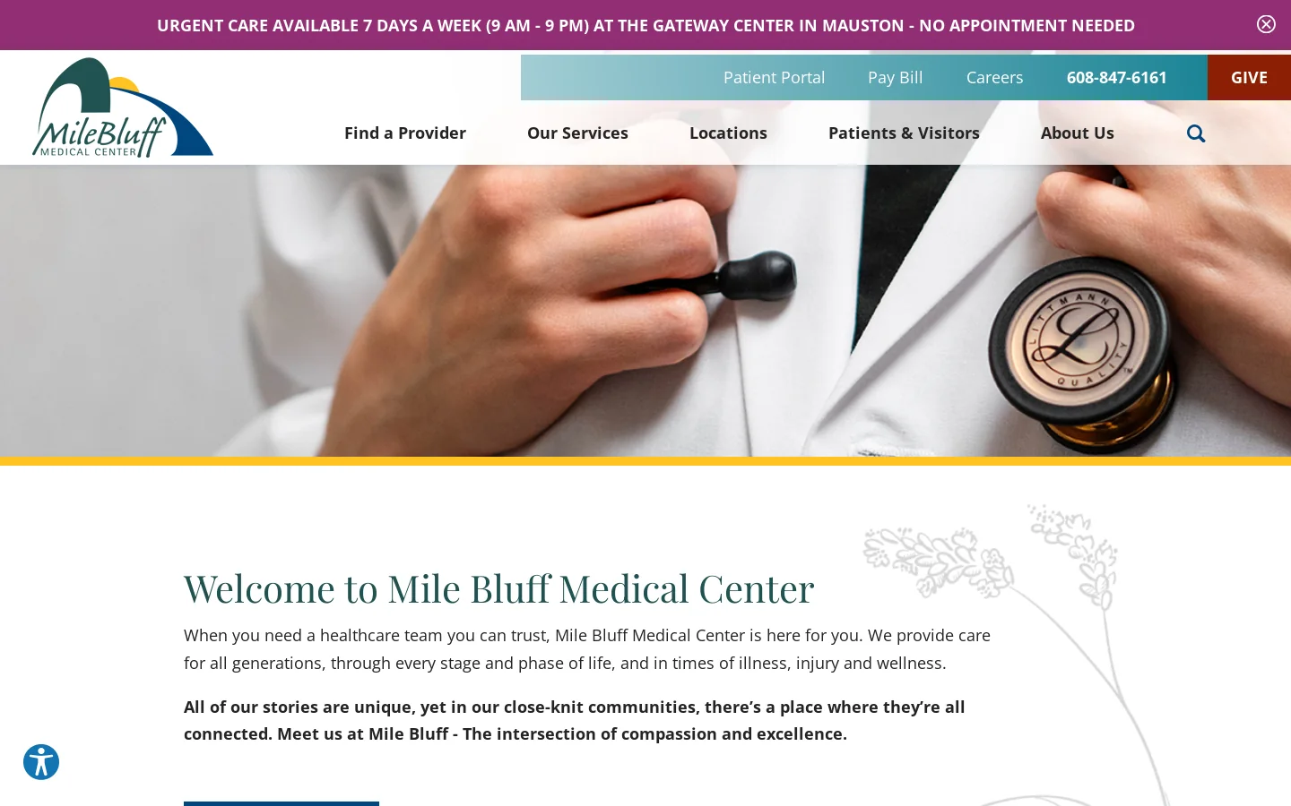 Mile Bluff Medical Center Homepage screenshot