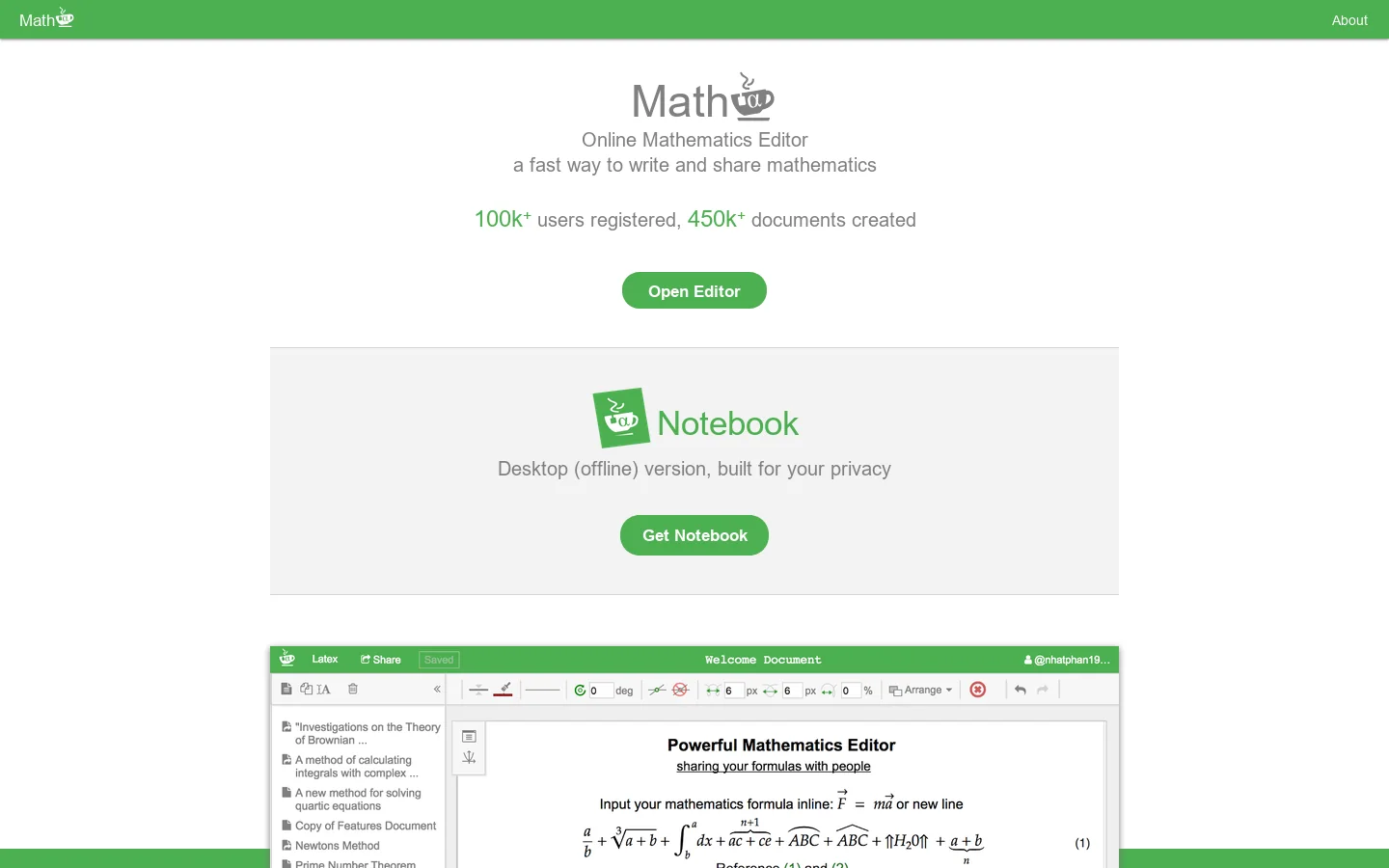 Mathcha Homepage screenshot