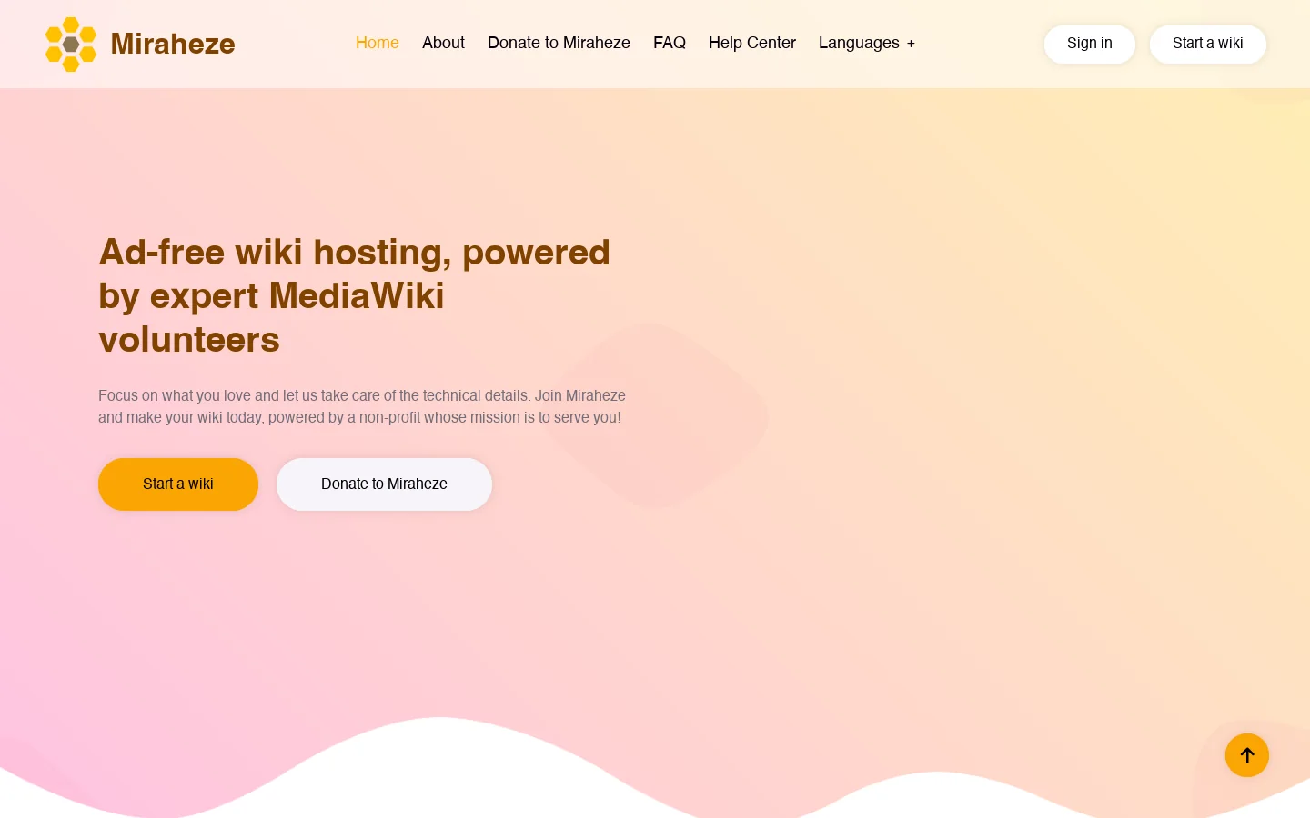Miraheze Homepage screenshot