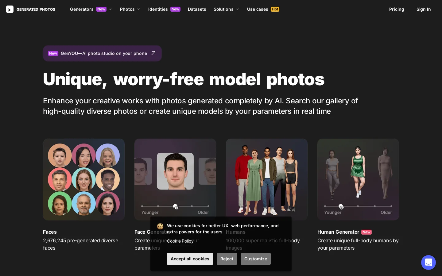 Generated Photos Homepage screenshot