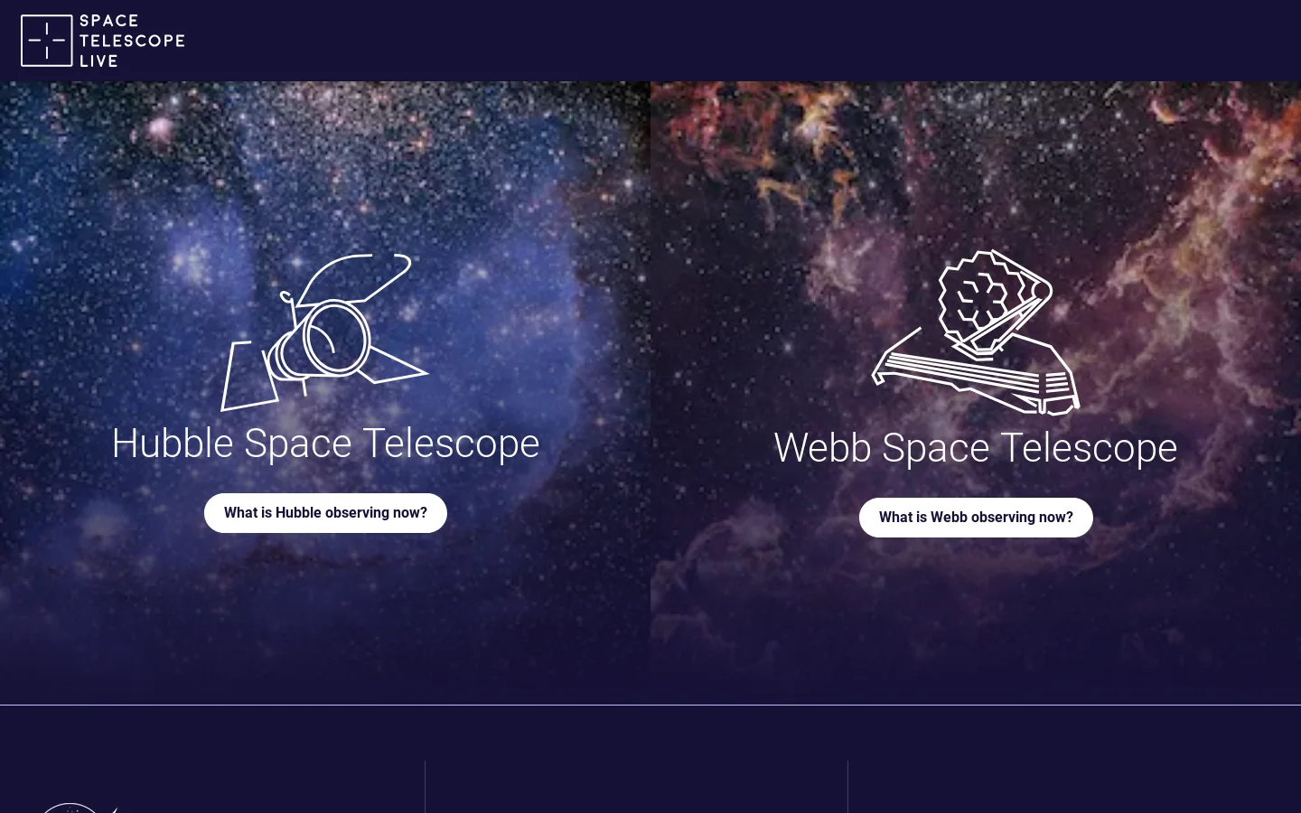 Space Telescope Live Homepage screenshot