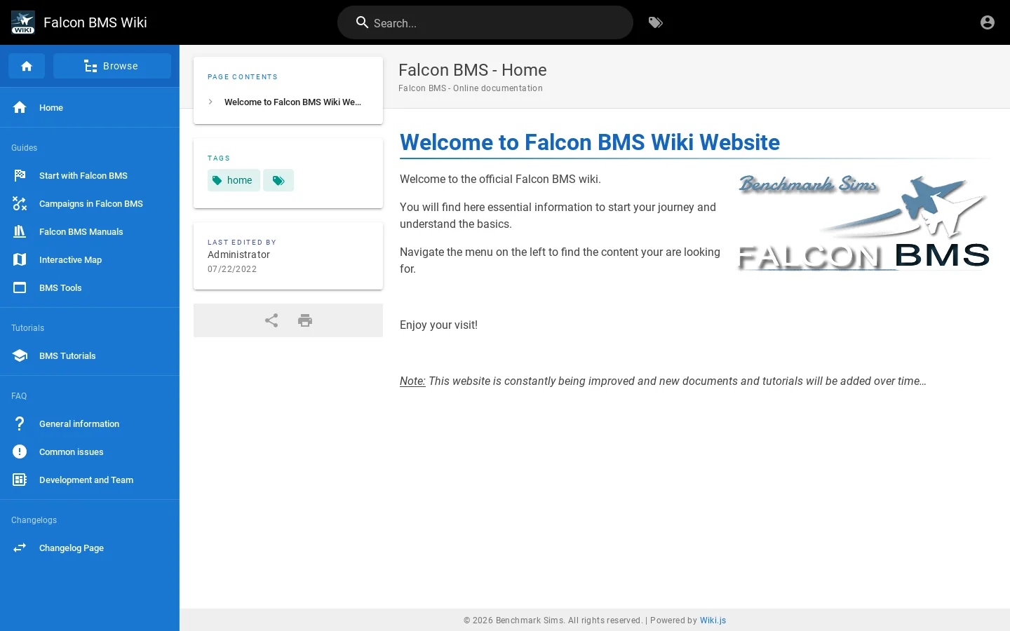 Falcon BMS - Home | Falcon BMS Wiki Homepage screenshot