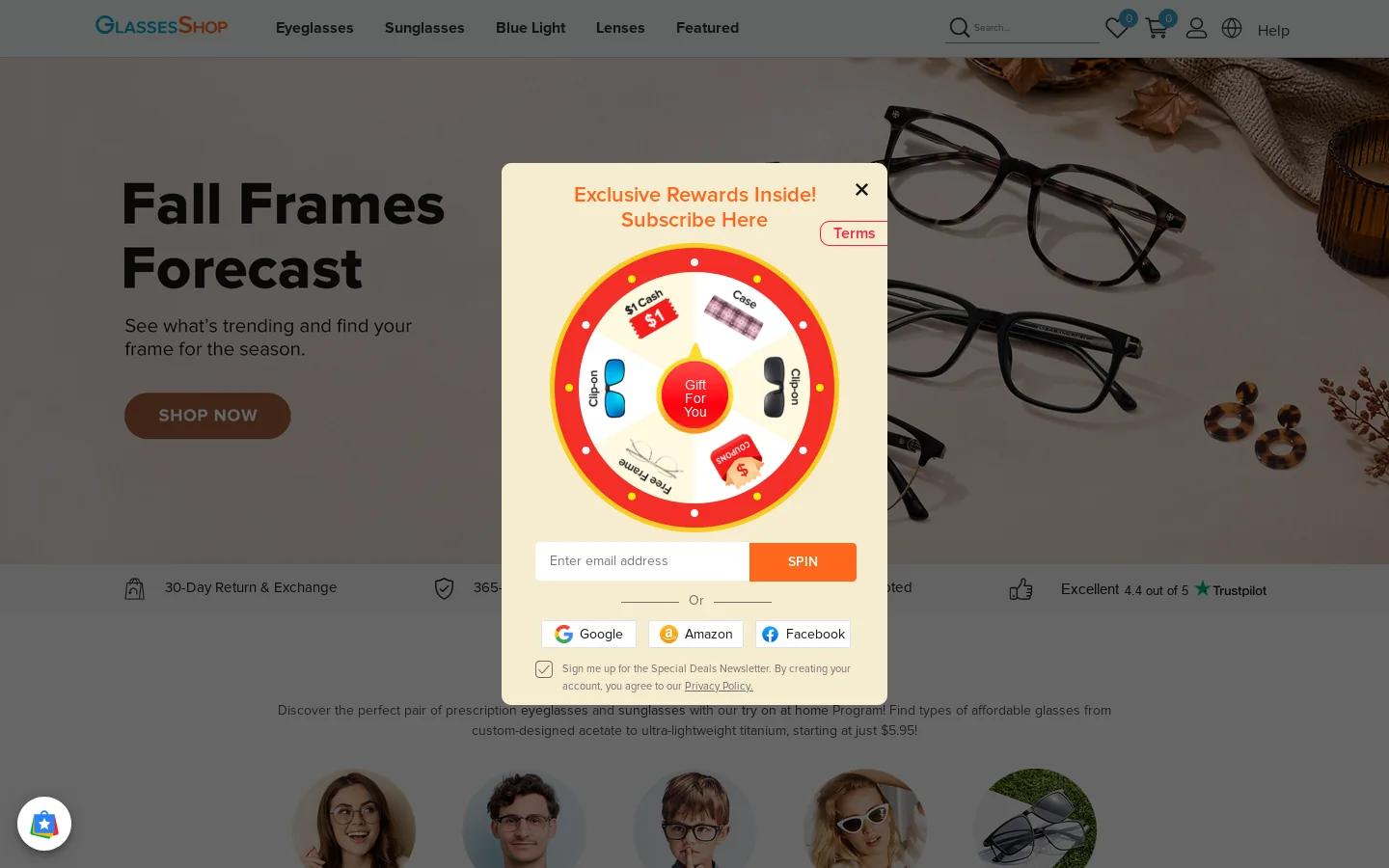 GlassesShop Homepage screenshot