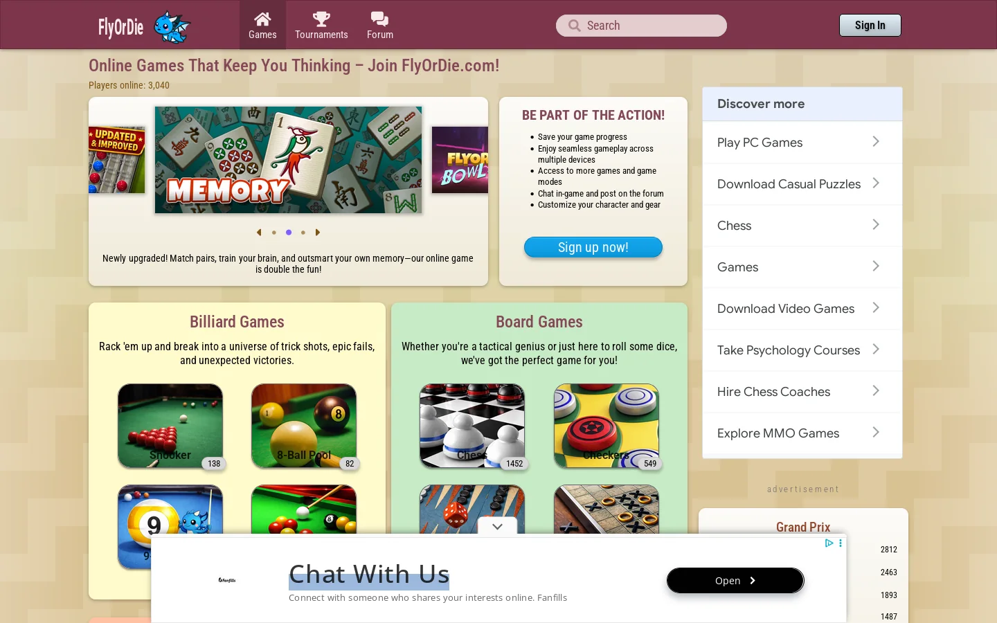 FlyOrDie.com Homepage screenshot