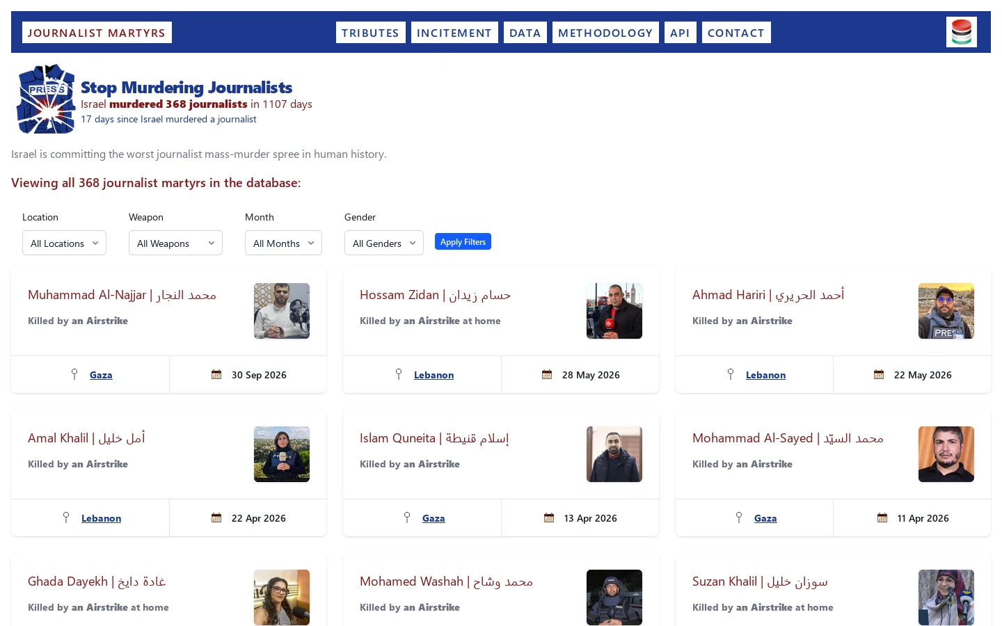 Stop Murdering Journalists Homepage screenshot