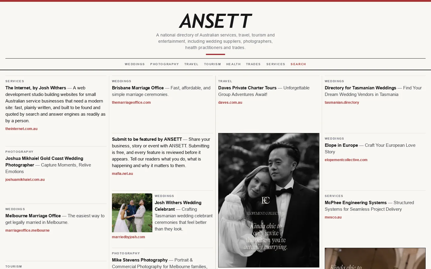 ANSETT Homepage screenshot