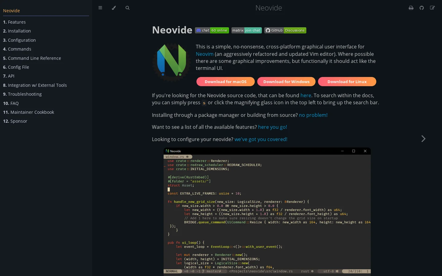 Neovide Homepage screenshot