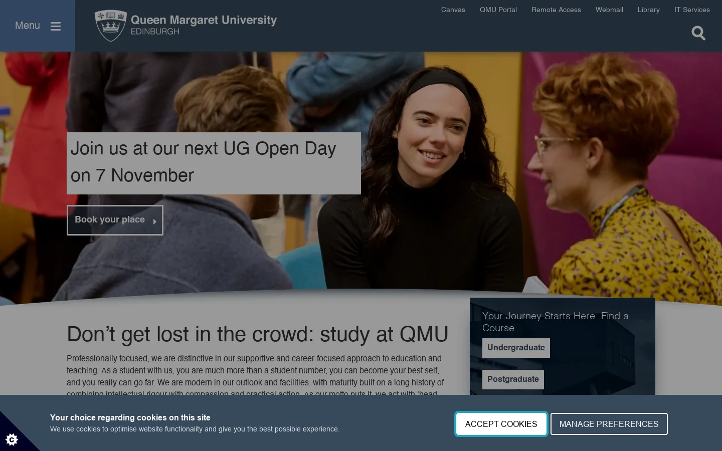 Queen Margaret University | Edinburgh | Scotland Homepage screenshot