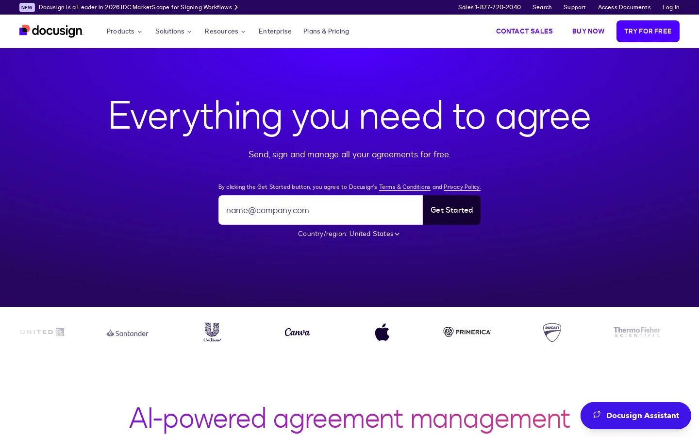 Docusign Homepage screenshot