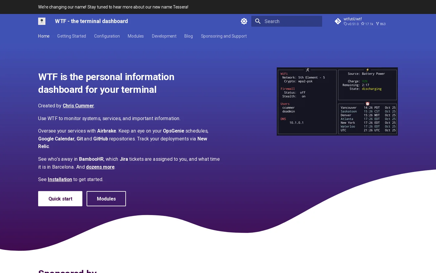 WTF - the terminal dashboard - WTF - the terminal dashboard Homepage screenshot