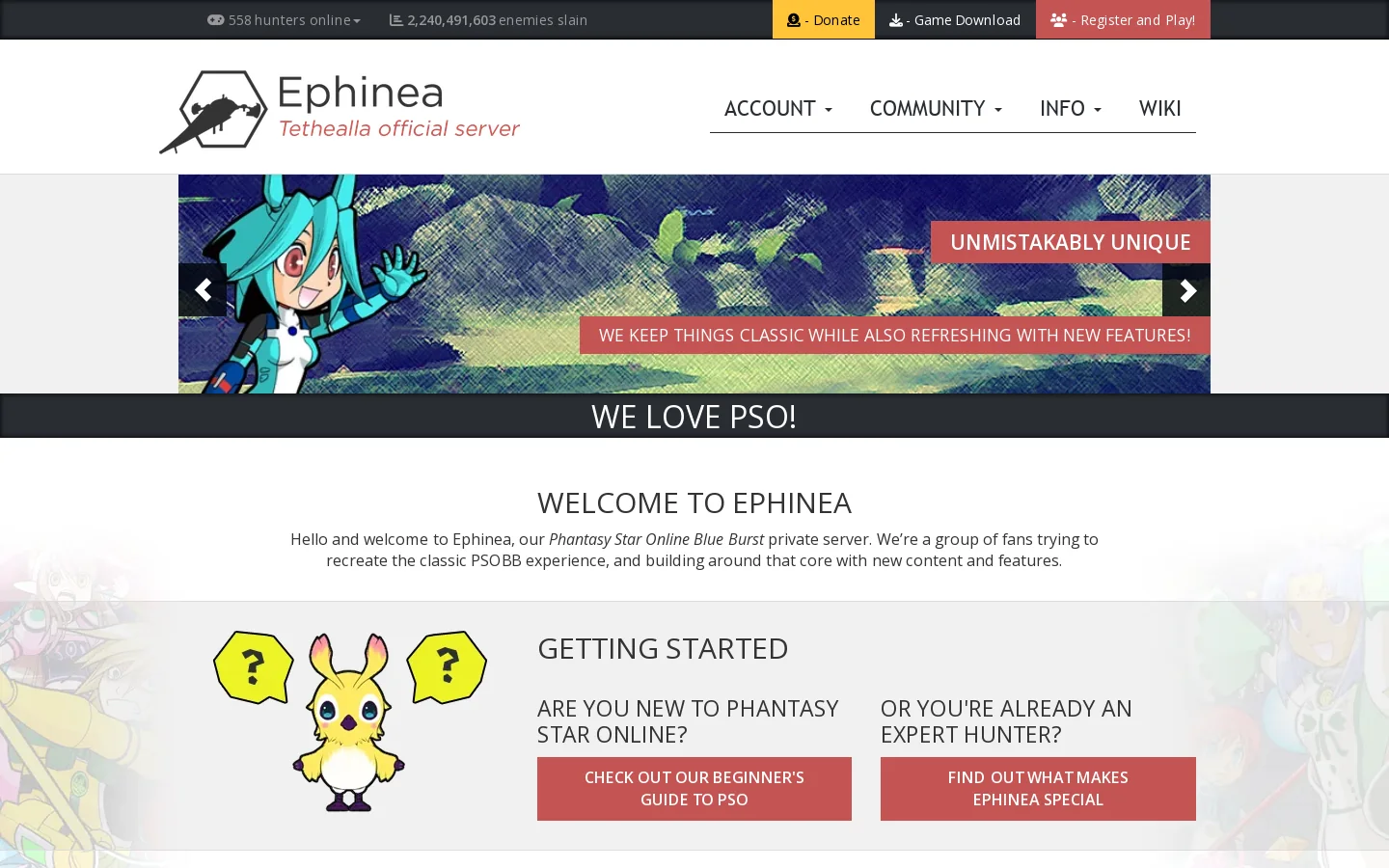 Ephinea Homepage screenshot