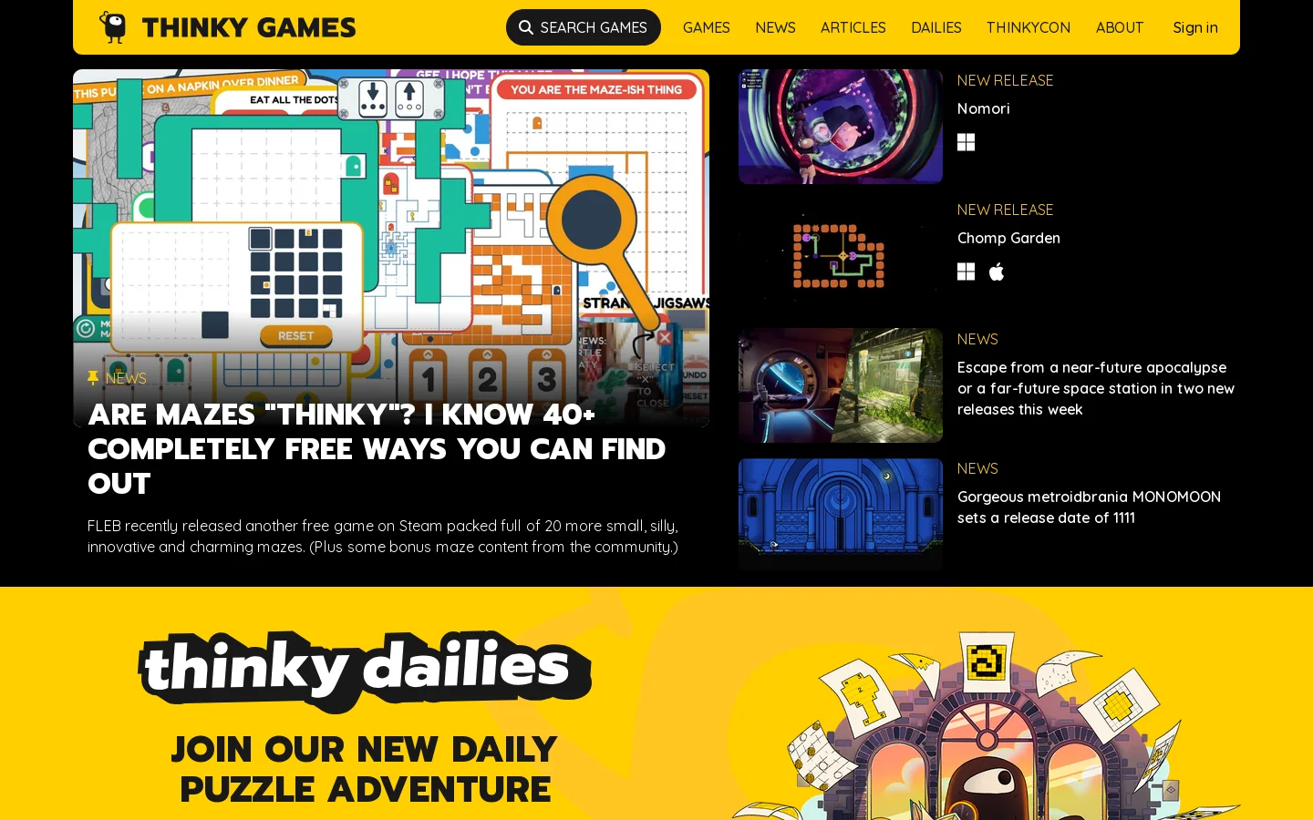 Thinky Games Homepage screenshot