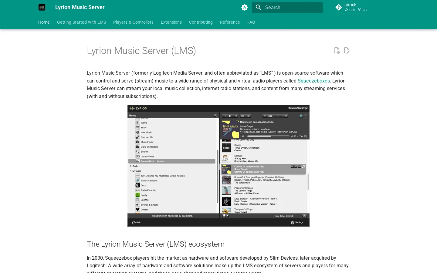 Lyrion Music Server Homepage screenshot