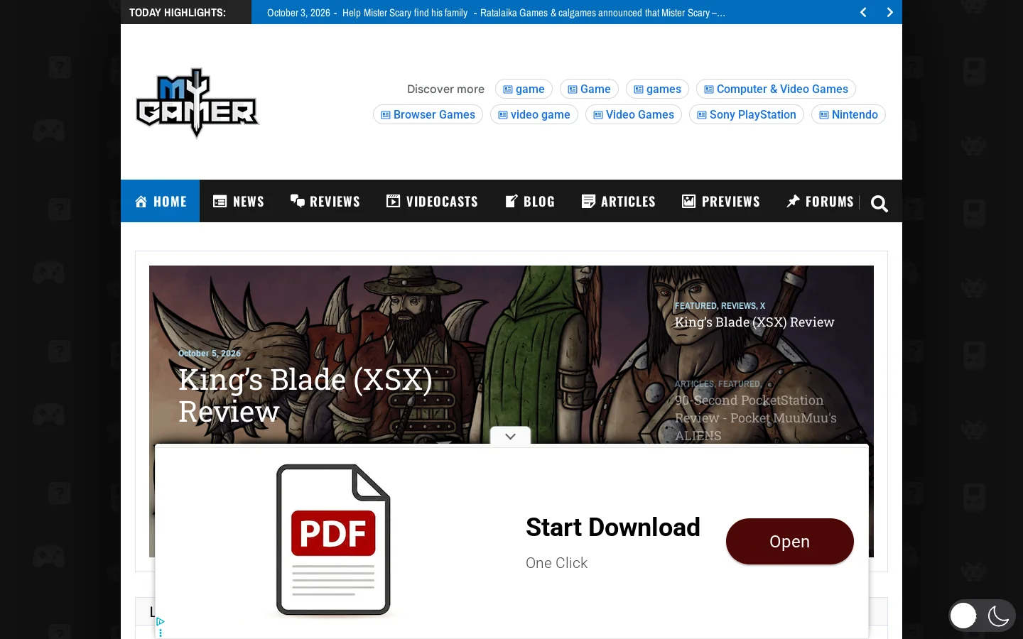 MyGamer Homepage screenshot