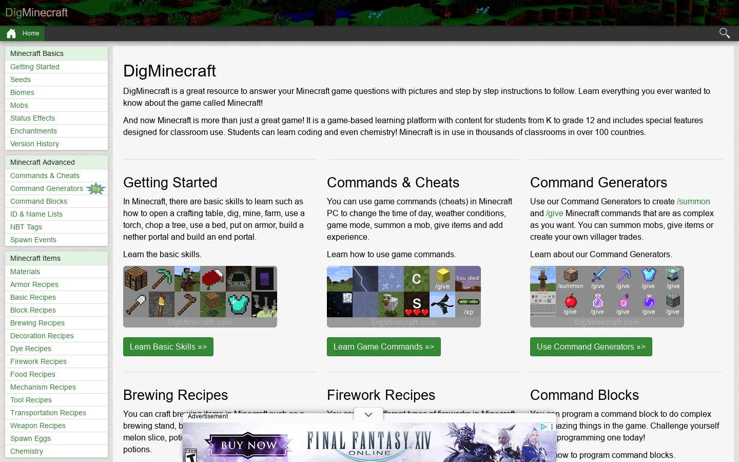 DigMinecraft Homepage screenshot