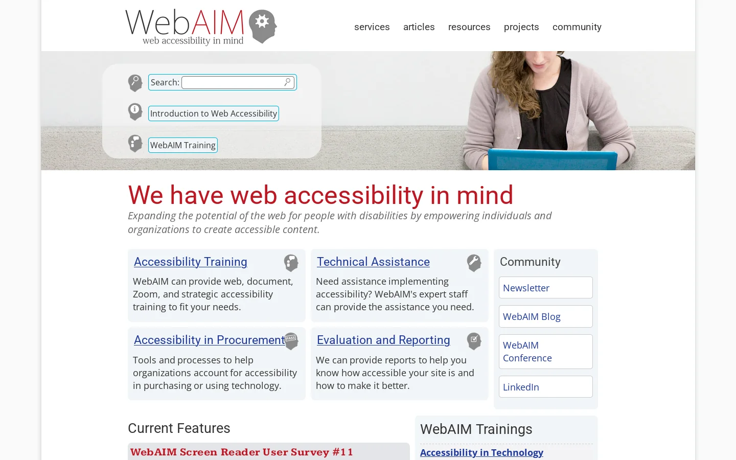 WebAIM Homepage screenshot