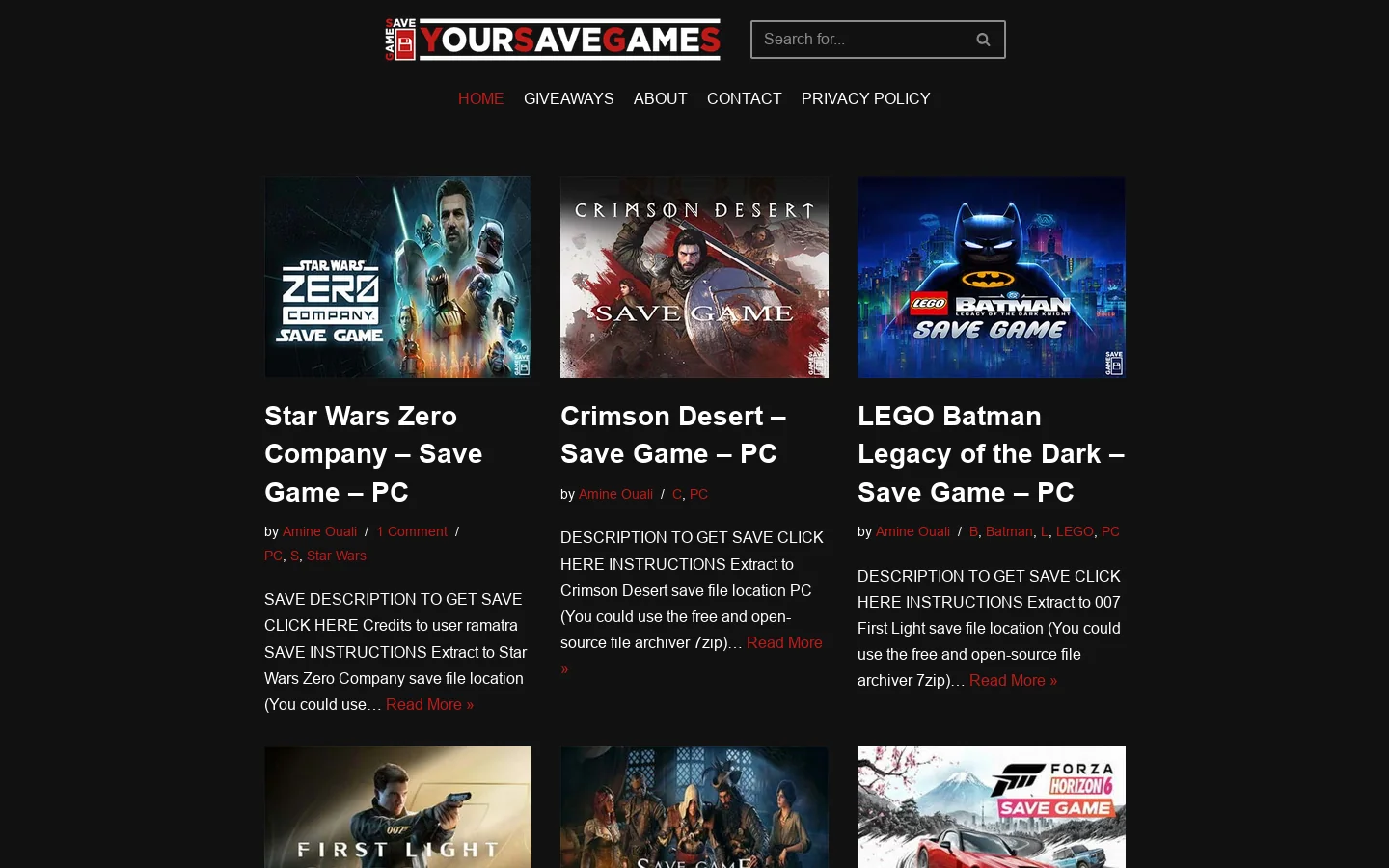 YourSaveGames Homepage screenshot