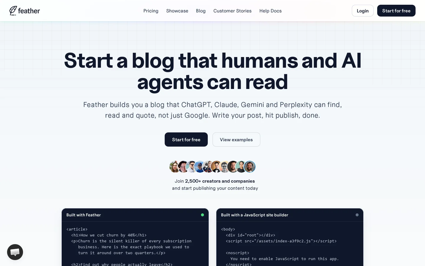 Feather Homepage screenshot