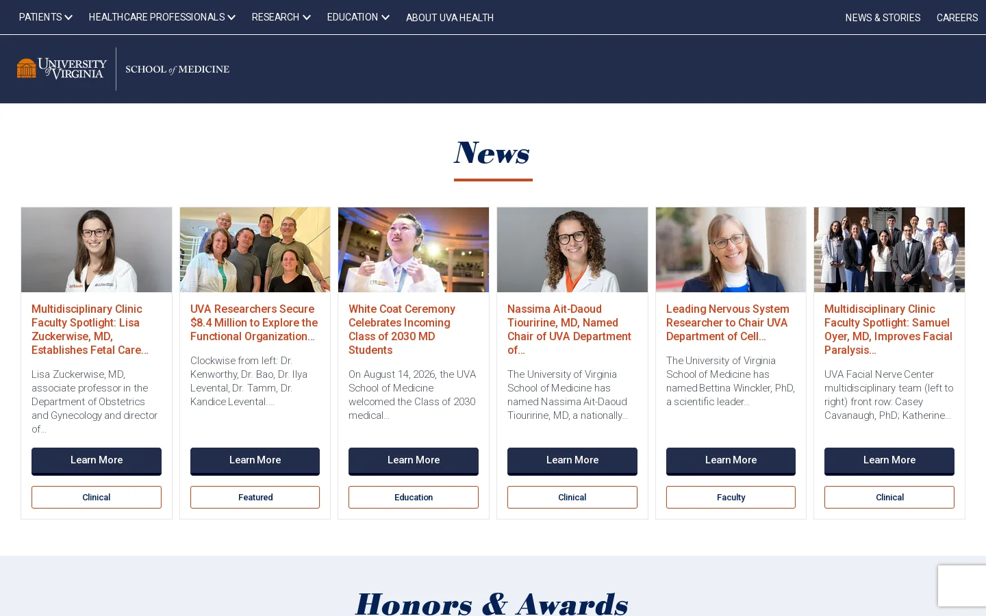University of Virginia School of Medicine Homepage screenshot