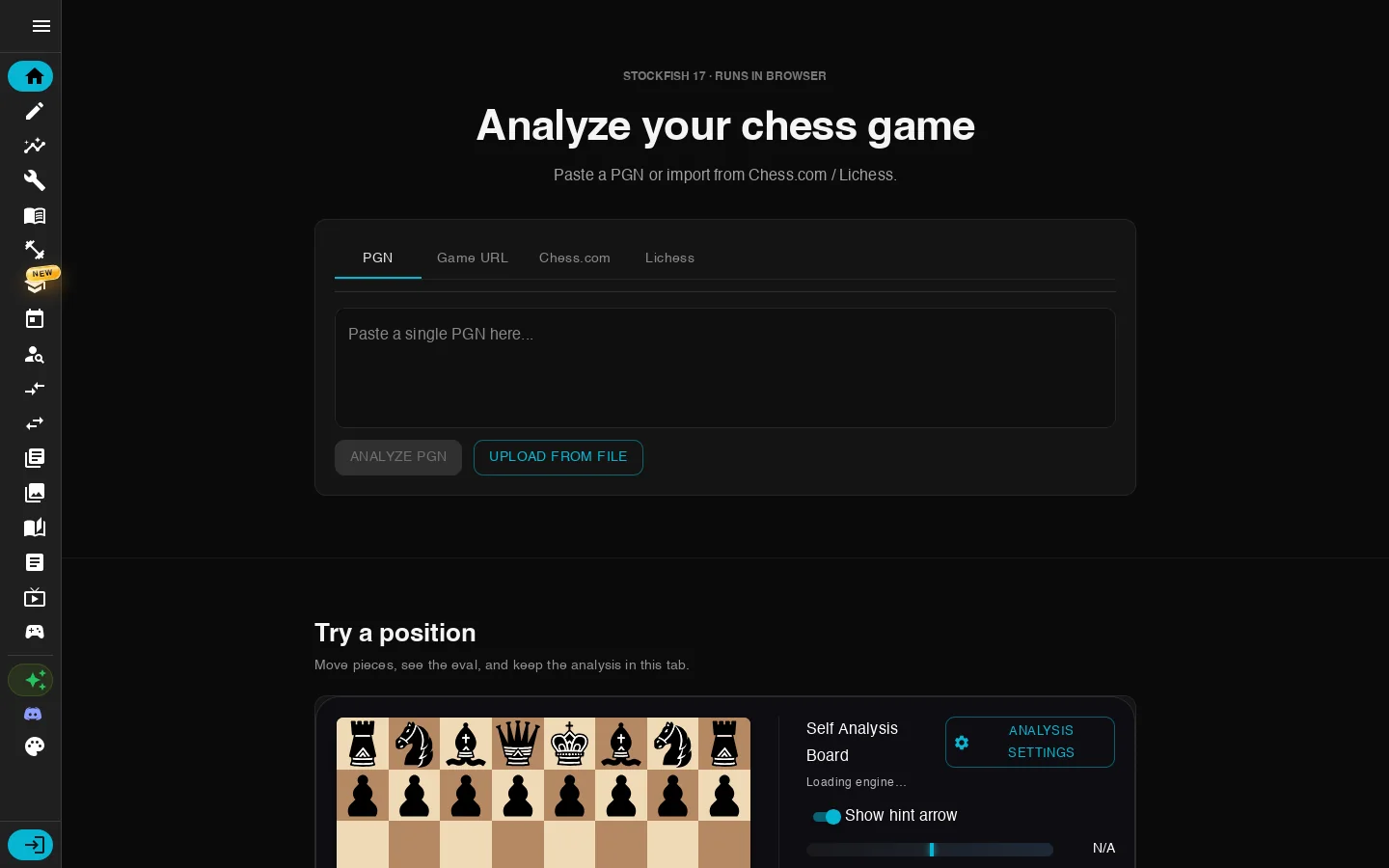 Free Chess Analysis with Stockfish - Analyze Games Online Homepage screenshot