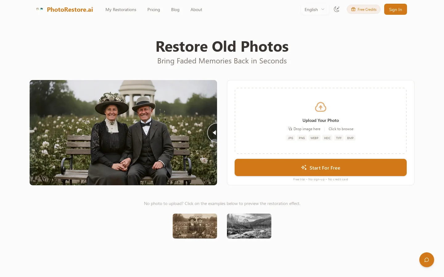 PhotoRestore.ai Homepage screenshot