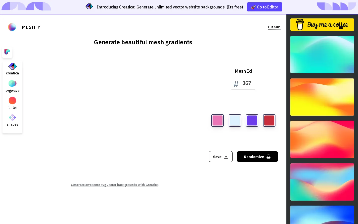 Generate Mesh Gradients | Customize & Free Export PNG Homepage screenshot