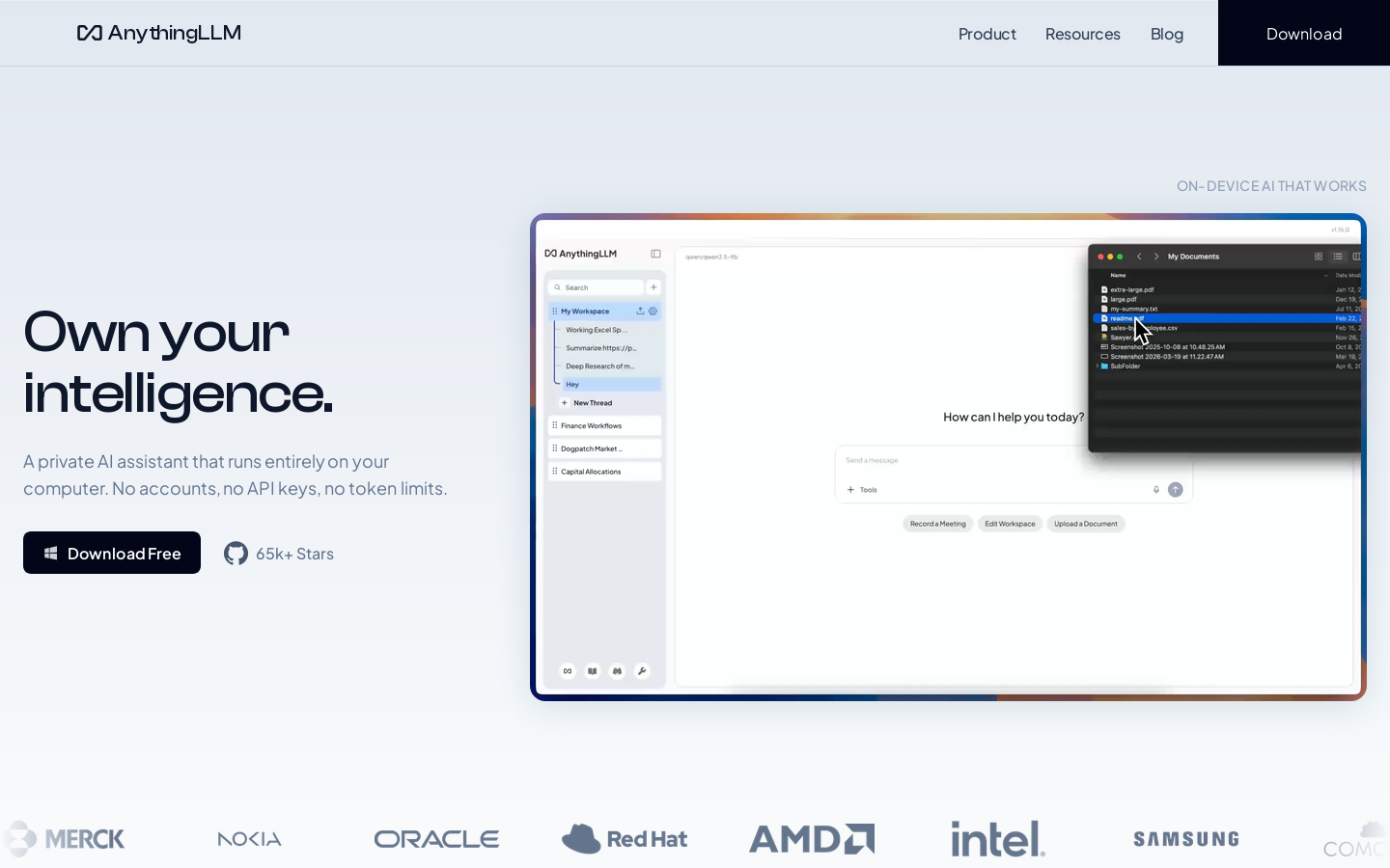 AnythingLLM Homepage screenshot